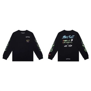 เสื้อยืดแขนยาวคอกลมผ้าฝ้ายแท้คุณภาพสูงสไตล์ครอสบอร์ดแฟชั่นทรงหลวมแบบยูนิเซ็กซ์ขายส่ง - Product Image 5