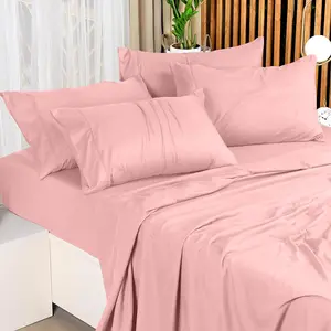 Vente en gros 100% lit en bambou biologique couverture rose écologique 300 TC ensemble de draps de lit Queen