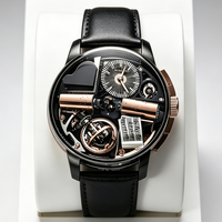 Montre mécanique squelette de luxe en acier inoxydable avec tourbillon, résistante à l'eau, bracelet en cuir, boîte à musique, montre-bracelet pour homme d'affaires