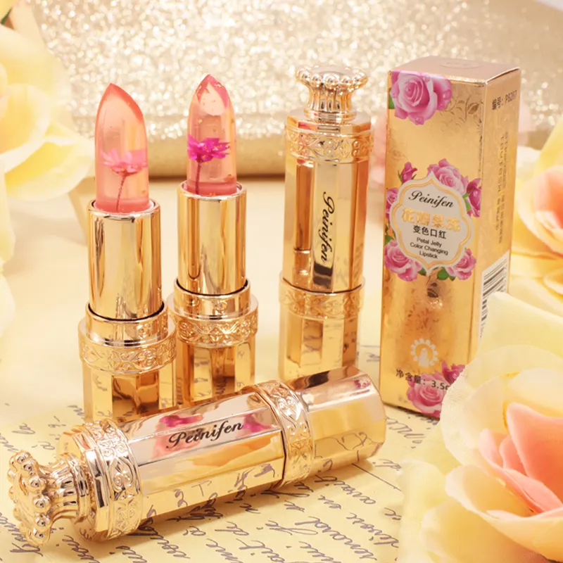 Rouge à lèvres en gelée de fleurs en cristal de température transparent clair personnalisé maquillage hydratant pour les lèvres