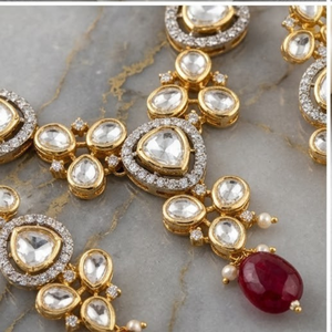 Elegant 925 Silver <b>Ruby</b> Pearl <b>Necklace</b> Set Designer Bridal Jewelry Traditional Earrings for Women Collection - Product Image 5
