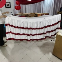 Nappe de table vintage en satin coloré à volants en dentelle, motif gâteau, rouge et blanc, pour fêtes, mariages, buffets de desserts