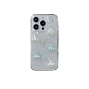 iPhone15/14立体云滴塑料饰品手机壳透明防摔