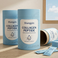 Emballage en tube de papier personnalisé conforme à la norme PPWR pour poudre de collagène marin avec design bleu et 15 sachets