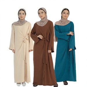 Robe Abaya Islamique en Polyester pour Femme, Manches Longues, Longueur MAXI, Respirante, Ceinture Ajustable, Style Décontracté pour Mariage et Aïd (Vente en Gros) - Product Image 1