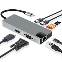 Hub USB Tipo C de Aluminio con 8 Puertos, Lector de Tarjetas SD y TF, HDTV, J45, VGA, PD, Tarjeta de Red Gigabit, Adaptador USB 3.0