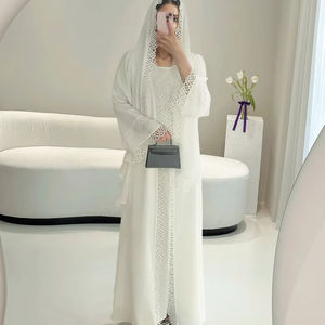 Abaya Abierta para Mujeres Musulmanas, Ropa Islámica de Poliéster, Larga hasta el Suelo, Manga Larga, Jalabiya de Ramadán con Encaje - Product Image 1