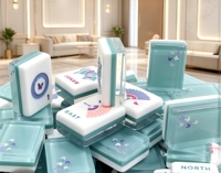 Wind Sparrow Mahjong américain de luxe moderne en acrylique ultra-transparent avec motifs en cristal, ensemble complet pour 4 joueurs, jeu de table en boîte à motifs de dessins animés