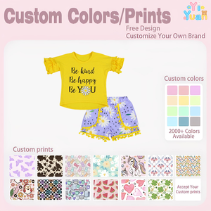 Conjuntos <span class=keywords><strong>de</strong></span> Ropa para Niñas con Estampados Personalizados, Diferentes Tallas y Estilos, Top <span class=keywords><strong>de</strong></span> Manga Corta con Volantes y Gráficos <span class=keywords><strong>de</strong></span> Letras, Pantalones Cortos con Pompones, <span class=keywords><strong>Precio</strong></span> al por Mayor - Product Image 3