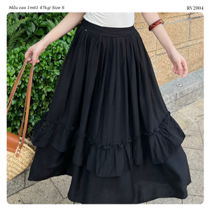 Jupe longue texturée fluide pour femme, taille haute, à volants étagés, coupe trapèze, vente en gros OEM ODM, fabricant vietnamien - Product Image 3