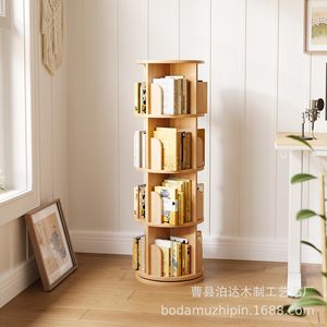 Rotating <b>Solid</b> <b>Wood</b> Bookshelf Freestanding Storage Rack Scandinavian Design For Home Living Room Student Use - Product Image 1