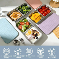 Boîte de conservation alimentaire en acier inoxydable 304, compatible micro-ondes, avec compartiments, couvercle en silicone, pour snacks et assaisonnements