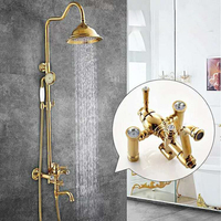 Ensemble de douche Antique européen de luxe classique robinet cascade ronde pommeau de douche de pluie mélangeur de couleur dorée douche en laiton