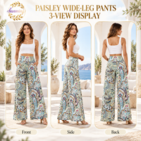 Pantalons amples pour femmes pour un usage décontracté, style à jambes larges, taille élastique, style bohème, avec poches