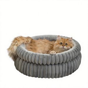 Coussin pour chat Deep Sleep Donut, forme ronde, en fausse fourrure, confortable et chaud, avec rebord haut, lavable en machine, base antidérapante - Product Image 1