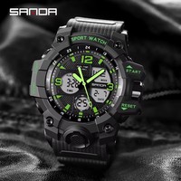 Jam Tangan Pria SANDA 6030 Mewah Sport Quartz Analog-Digital Tampilan 5BAR Tahan Air Kronograf Layar LED