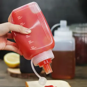 Sauce transparente PE bouteille en plastique rechargeable Condiment récipient pour Ketchup Sauces Condiments BBQ huile sirop