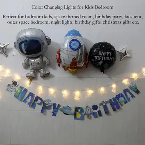 11Ft 20Leds Luces de tienda para niños con cohete Nave espacial Astronauta Colgantes Luces que cambian de color para dormitorio de niños