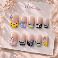 OEM ODM Faux ongles à presser en acrylique PMMA faits main, luxe léger, style français 2.0, courbes 3D, forme carrée, couvrance totale, personnalisables, 10 pièces