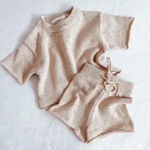 Custom New born Cotton Winter Clothes Plain Baby Long Sleeves Knit with baby rompers newborn rompers sweater set