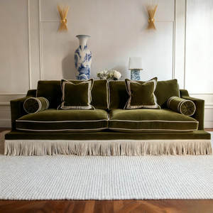 Canapés en velours vert vintage classiques en gros OEM avec franges sous les pompons, meubles de salle de réception pour mariage, canapé pour restaurant - Product Image 3
