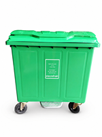 Poubelle à pédale 660L/1100L avec corps en acier galvanisé et couvercle en plastique sur 4 roulettes pour la collecte des déchets municipaux en extérieur