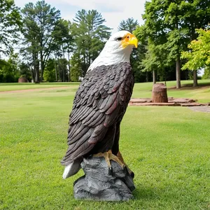 Statue majestueuse de pygargue à tête blanche de 62cm avec envergure de 33cm, sculpture réaliste d'oiseau de proie sur une base rocheuse pour décor de bureau ou de bibliothèque - Product Image 5