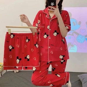 Conjunto <span class=keywords><strong>de</strong></span> Pijama <span class=keywords><strong>de</strong></span> 3 Piezas para <span class=keywords><strong>Mujer</strong></span>, Cuello en V, Abierto por Delante, Secado Rápido, Estampado <span class=keywords><strong>de</strong></span> Dibujos Animados, Camiseta <span class=keywords><strong>de</strong></span> Manga Corta con Botones + Pantalones + Pantalones Cortos, Informal, Verano - Product Image 4