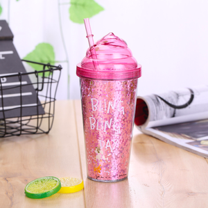 Económico <span class=keywords><strong>duro</strong></span> taza flor DIY taza de plástico foto insertar doble pared tazas con paja - Product Image 5