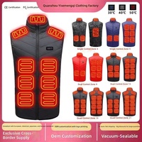 Gilet chauffant rechargeable 26 zones chauffantes DC/USB Fermeture éclair Hiver Coupe-vent Veste chauffante électrique Polyester/Coton