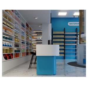 Étagères et vitrines de pharmacie en verre durables, écologiques et éclairées par LED, à prix réduit, pour les magasins de médicaments - Product Image 1