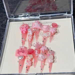Venta al por mayor hecho a mano Stiletto largo prensa en las <span class=keywords><strong>uñas</strong></span> 3D Hello Kitty corazón arco Rosa diseño reutilizable acrílico personalizado <span class=keywords><strong>uñas</strong></span> postizas - Product Image 1