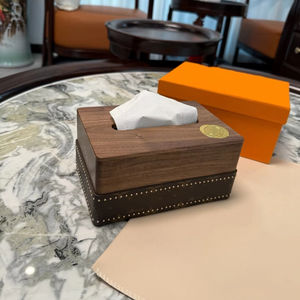 Caja de Pañuelos Magnética de Madera de Nogal Negro, Diseño Creativo y de Lujo, Portapañuelos de Cuero para Sala de Estar, Hotel, Estudio - Product Image 1