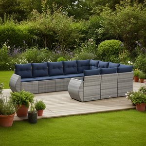 Conjunto de Sofás de Jardín de Poliratán Gris para 10 Personas con Cojines, Muebles Contemporáneos para Exteriores - Product Image 2