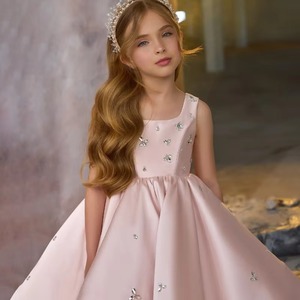 Abito da principessa in raso <span class=keywords><strong>elegante</strong></span> abito da festa senza maniche per compleanno natale <span class=keywords><strong>abbigliamento</strong></span> personalizzato con perline per bambini - Product Image 1