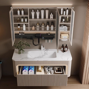 <span class=keywords><strong>Mobile</strong></span> <span class=keywords><strong>Bagno</strong></span> Classico Minimalista per Hotel, Lavabo Sospeso, <span class=keywords><strong>Mobile</strong></span> in Legno Massello, Specchio Intelligente, Armadietto Contenitore - Product Image 2