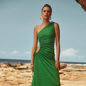 <span class=keywords><strong>Abito</strong></span> con scollo <span class=keywords><strong>monospalla</strong></span> <span class=keywords><strong>verde</strong></span> foresta lungo Modulare alti e una Silhouette minimalista veste le donne - Product Image 6