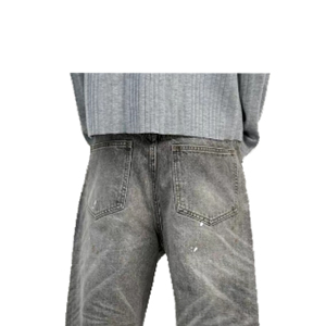 Erkek Düz Paça Punk Mürekkep Sıçramalı Kabartmalı Yıkama Su Gradyanlı Sokak Stili Eskitme Kot Pantolon 3D Su Gradyanlı Geniş Paça - Product Image 5