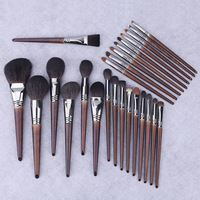 Ensemble de Pinceaux de Maquillage Professionnel 24 Pièces pour Fard à Paupières, Poils Naturels Chèvre et Poney, Noir, Trousse en Cuir PU