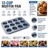 Plaque de cuisson antiadhésive en acier au carbone pour 12 muffins, moule à cupcakes personnalisable, idéale pour la pâtisserie maison et l'utilisation au four.