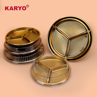 KARYO 251-2/281-2/321-2 Boîte d'emballage ronde à 3 compartiments pour viande fraîche, fruits et légumes, plateau alimentaire doré avec couvercle transparent