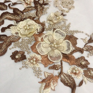 Nouvel Arrivage Applique Broderie Dentelle 3D Fleurie Ornée <span class=keywords><strong>de</strong></span> Pierres et Perles pour Robes LT2374A - Product Image 4