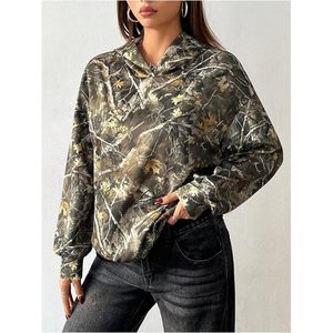 Sudadera con Capucha de Camuflaje para Mujer, Manga Larga, Holgada, Estilo Y2K, Transpirable, Tejida, Ropa Urbana - Product Image 4