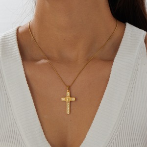 Cross Necklace Gold Plated Stainless Steel Pave Zircon Women's Clavicle Chain Daily Gift Jewelry - Product Image 2