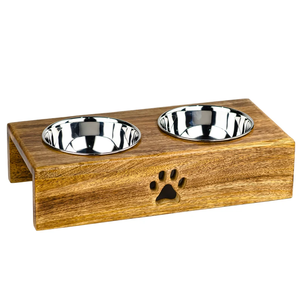 Handcrafted Natural Wood Modern Engraved Design Movable & Disassembled Pet Food <b>Bowl</b> Dog & Cat Lover Gift - Product Image 1