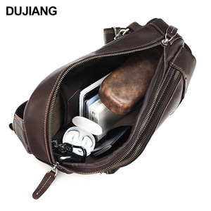 Dujiang Men's Chest <b>Bag</b> Genuine Leather Crossbody <b>Bag</b> Solid Color Fashionable Everyday Outfits - Product Image 4
