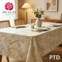 Nappe rectangulaire en polyester et lin imprimé motif marbre beige doré HuaLai pour la maison, les banquets et la décoration de fêtes, résistante aux plis