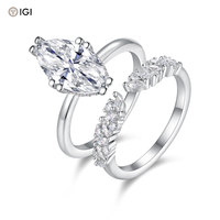 Auténtico Anillo de Boda de Lujo con Diamante de Laboratorio en Forma de Marquesa de 2.6ct, Certificado por IGI, Chapado en Oro sobre Plata de Ley 925