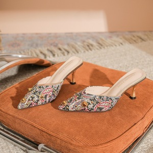 Mules synthétiques à bout pointu avec strass, talons hauts, pantoufles d'été pour femmes, doublure en microfibre 6776-2 - Product Image 3