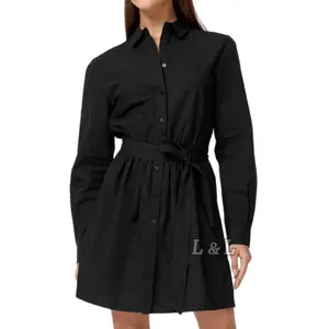 Linda Fashion China Guangzhou Directly Factory Wholesale Latest Women Clothing High Quality 100% Cotton Black Dress for Women